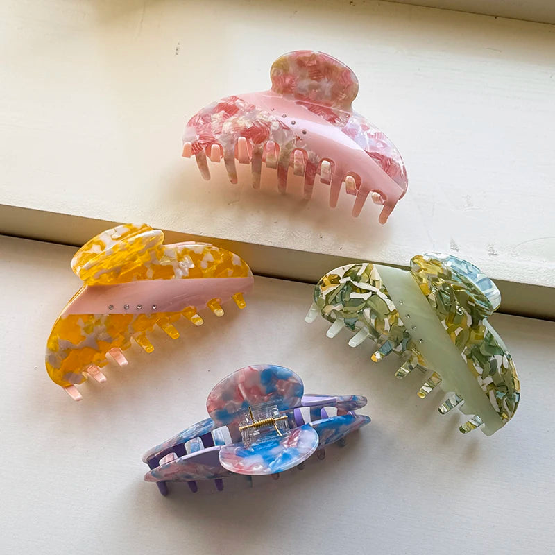 ZiTeng New Ins Korean Style Colorful Spliced Acetate Macaron Hair Clip for Women Sweet and Elegant Hair Accessory