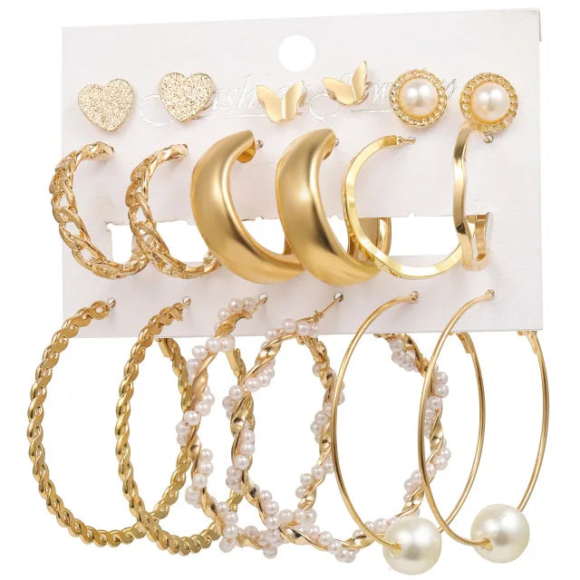 Cross-border Diverse Pendant Jewelry Earrings Exaggerated New Pearl Gold Set Earring Cards