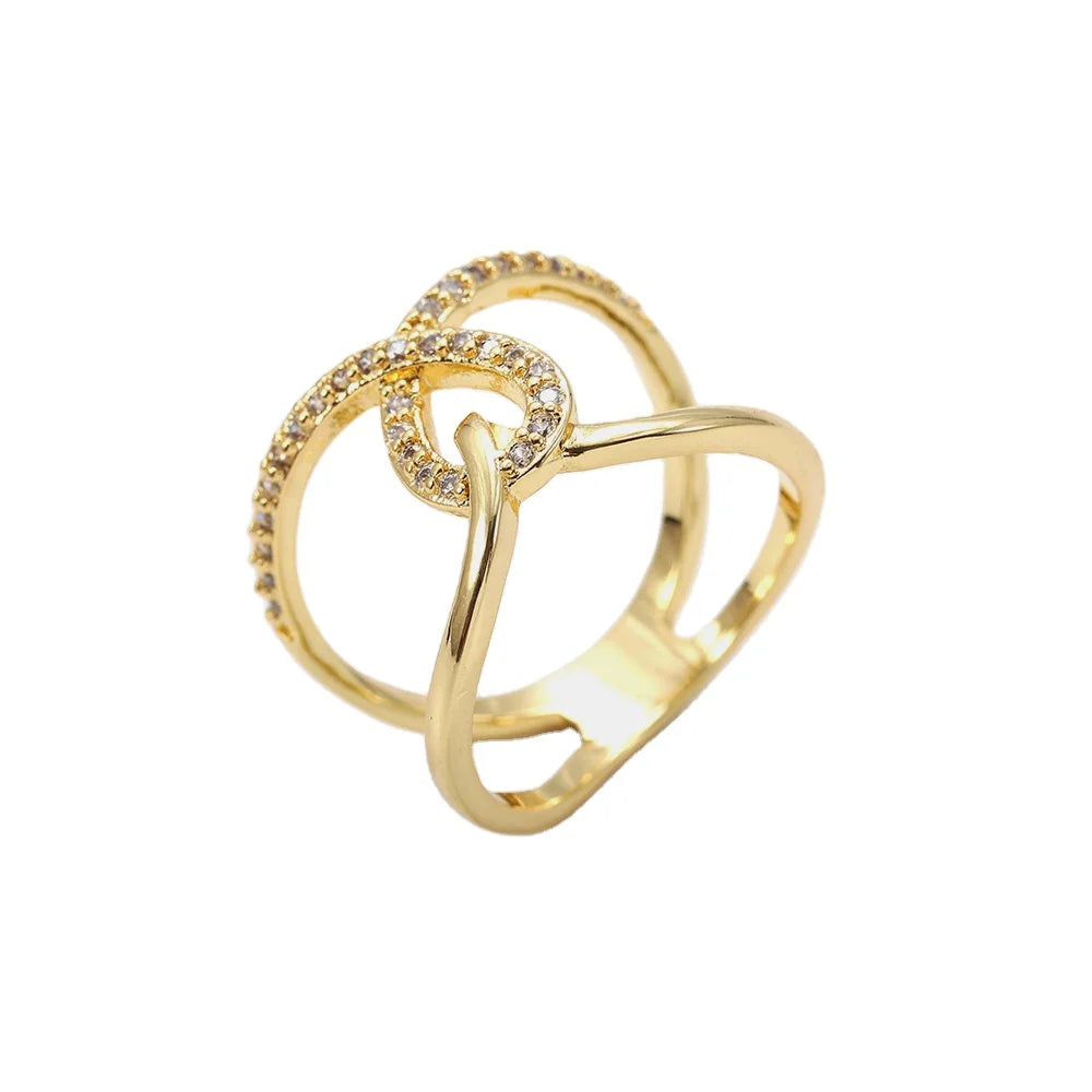 New Geometrical Cross Design Zircon Brass Ring Women Jewelry Fashion Engagement Ring Gift
