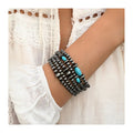 5pcs/Set Navajo Pearl Retro Western Style Turquoise Beaded Brushed Stretch Bracelet Turquoise and (Faux) Navajo Bracelet Stack