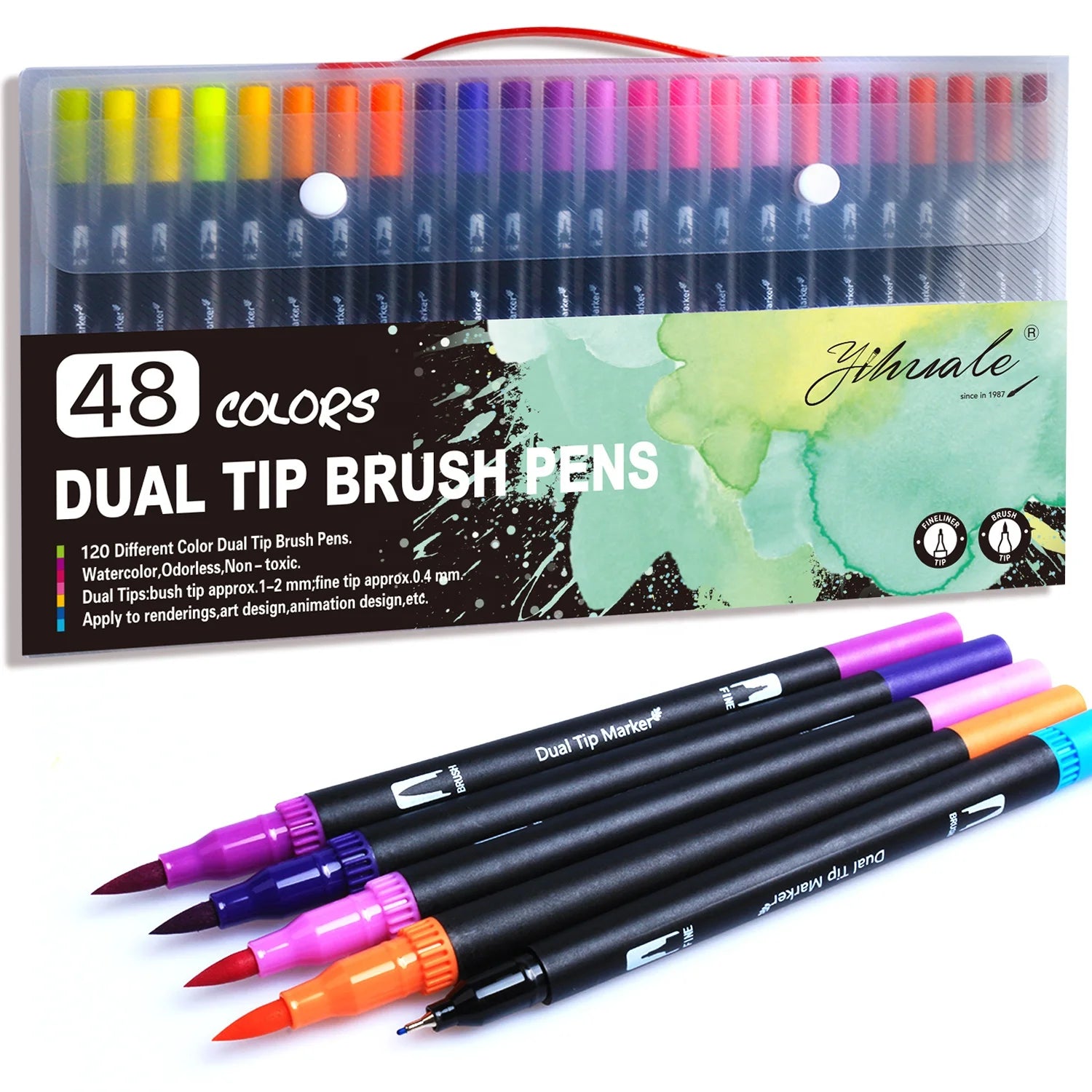 48 Colors Dual Brush Markers Pens Colored Pens Watercolor Art Markers Fineliner Calligraphy Pens