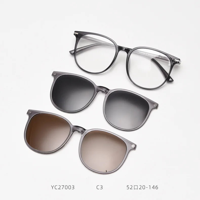2024 Polarized Sunglasses Men Women 3 in 1 Magnetic Clip on Glasses Hexagon Alloy Frame Night Vision Anti-Blue Light Eyeglass