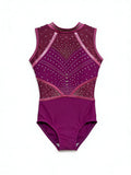 Custom Made Full Rhinestones Mesh Mystique Free Design Gymnastics Sleeveless High Neck Leotard with AB Stones