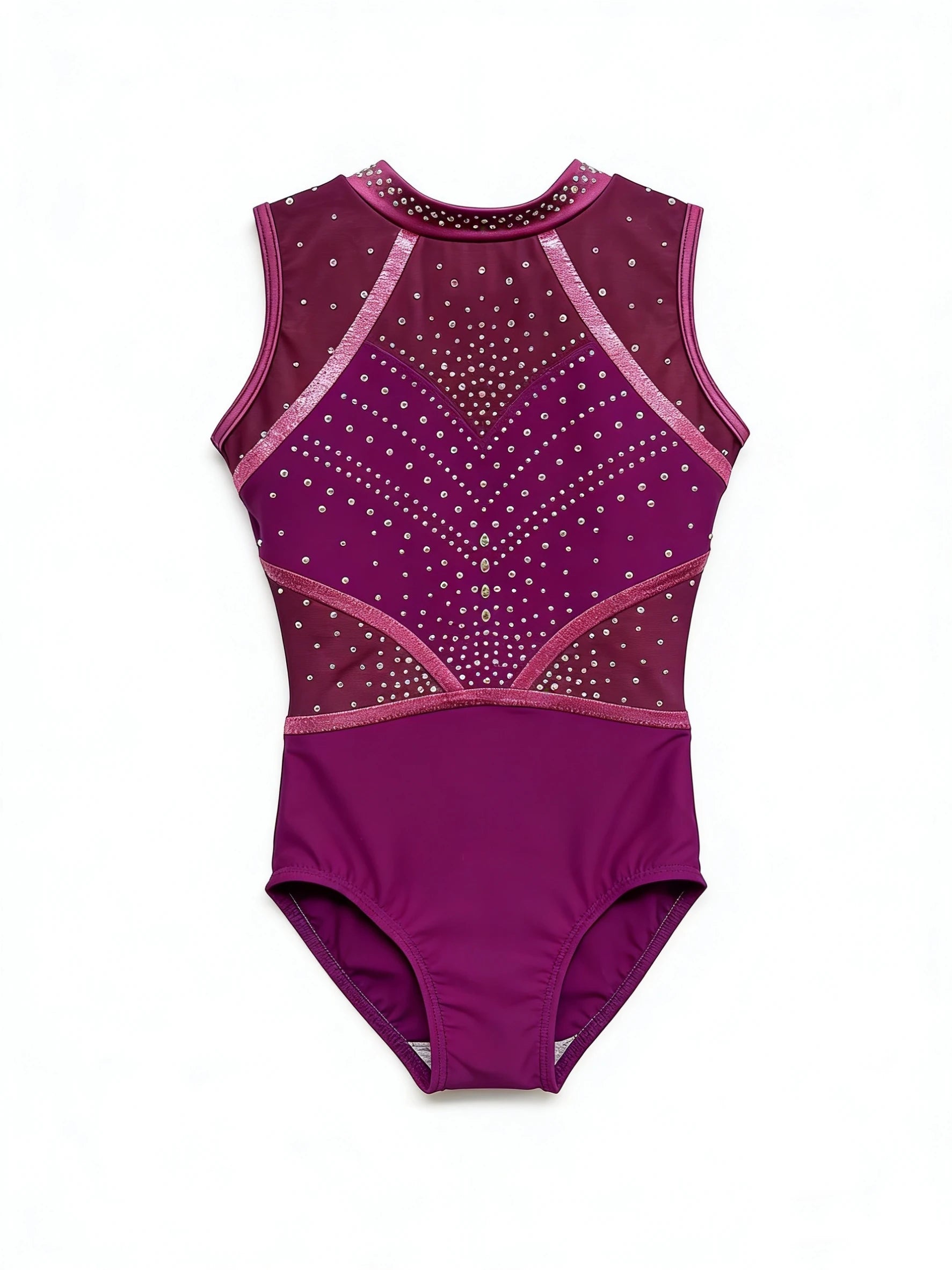 Custom Made Full Rhinestones Mesh Mystique Free Design Gymnastics Sleeveless High Neck Leotard with AB Stones