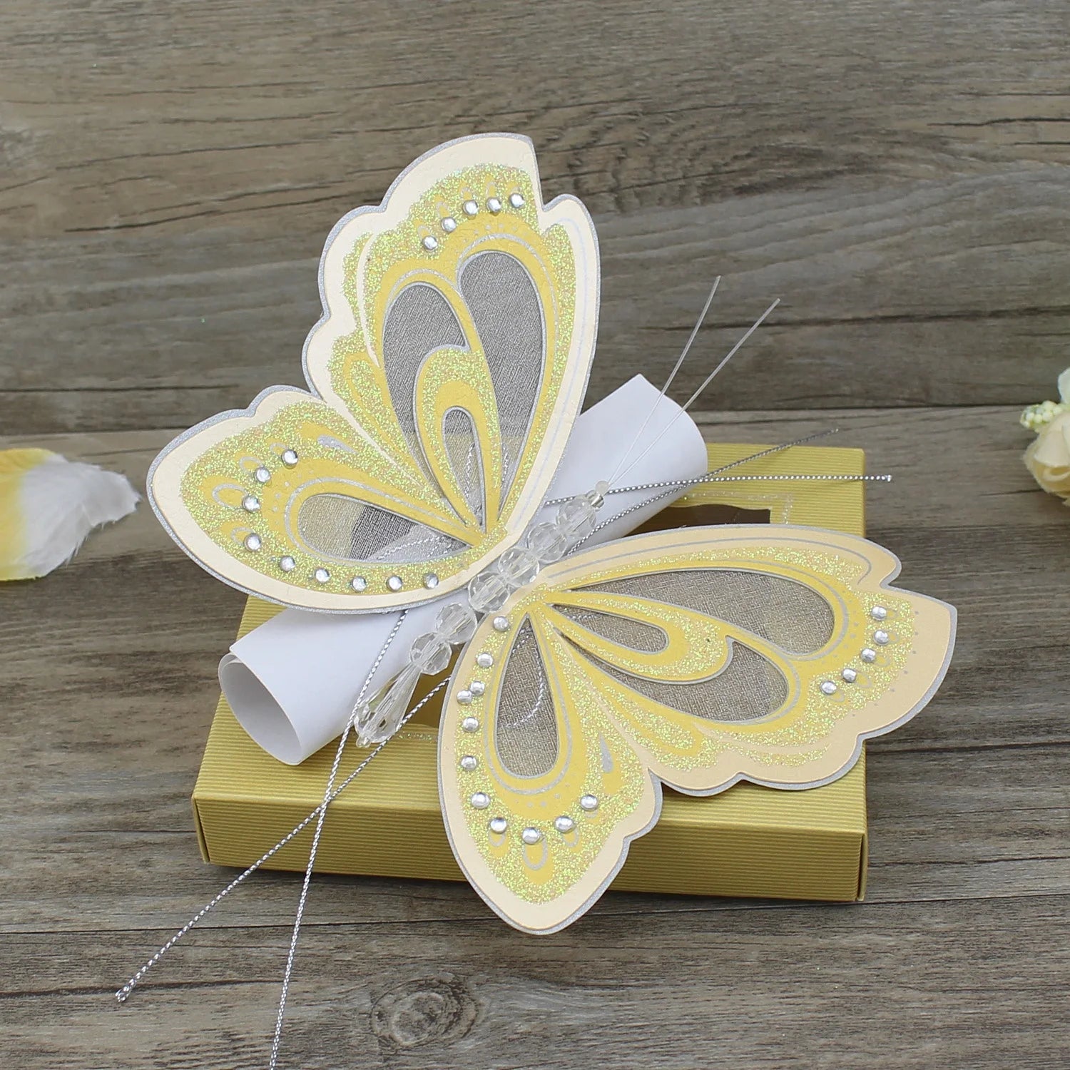 Unique Design Butterfly Scroll Wedding Invitations with Box
