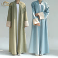 Loriya Islamic Clothing Color-blocked Sleeves Linen Polyester Cardigan Open Abaya Women Muslim Dress Eid Ramadan Collections
