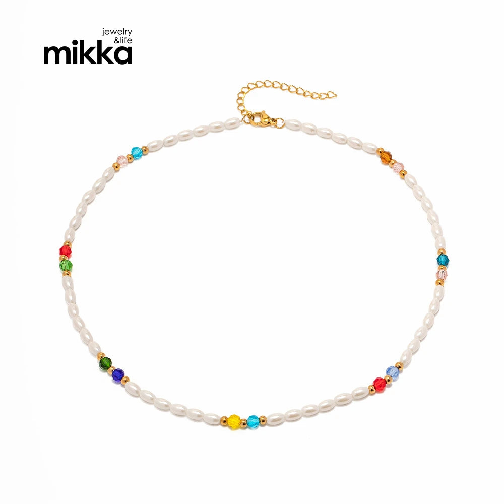 Hot Selling Colorful Crystal Natural Gemstone Mixed Pearl Beaded Necklace for Women Jewelry