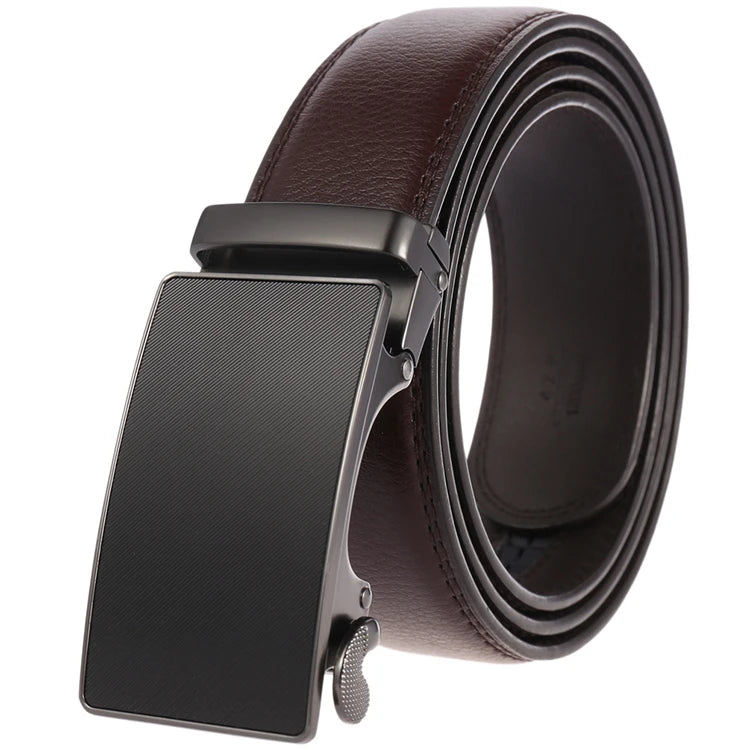 Hot Selling Cowhide Leather Durable Men Ratchet Belt Automatic Buckle Straps
