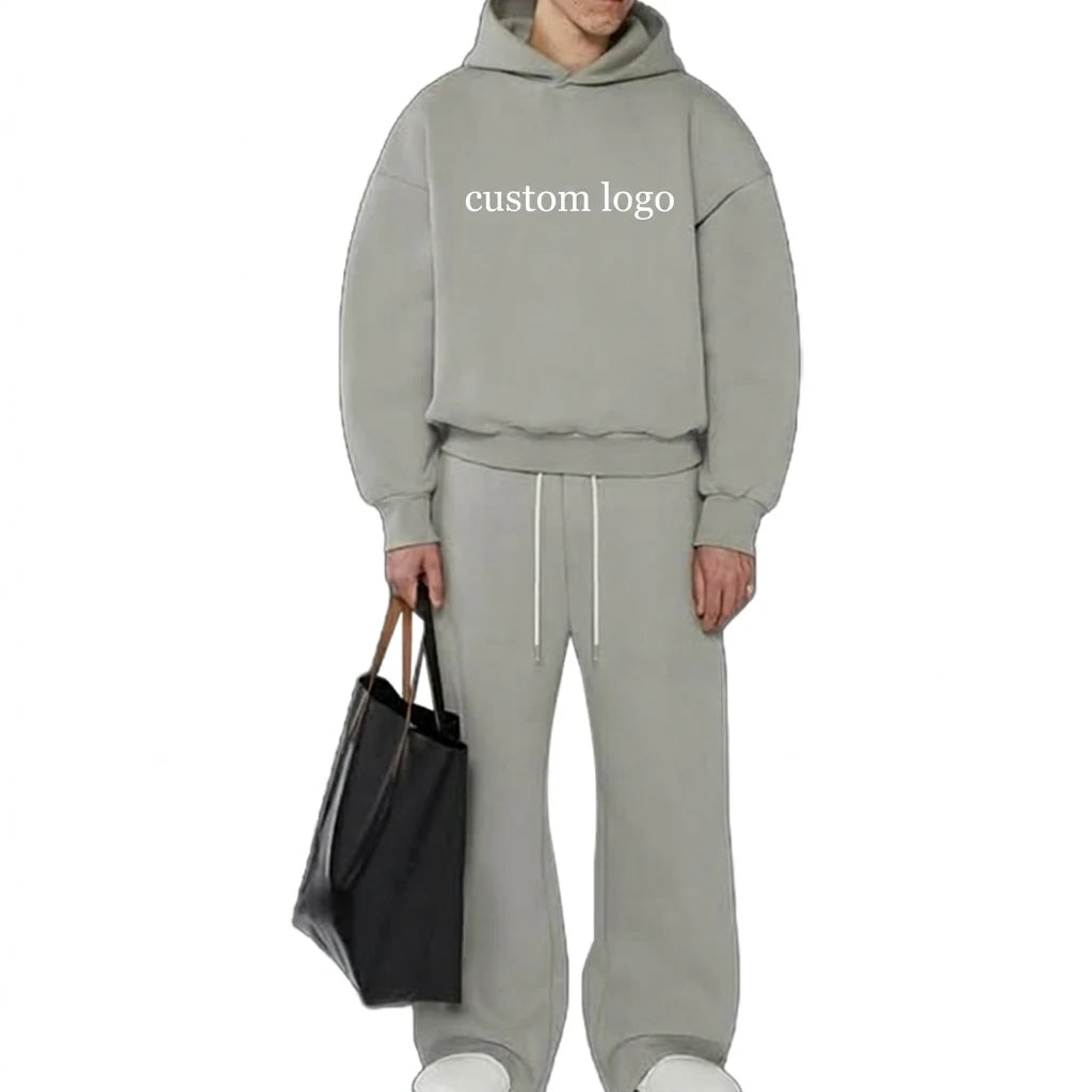 Custom Logo Men's Vintage Style Heavyweight Cotton Eco-Friendly Windproof Plus Size Tracksuit Set Hoodie & Jogger Pants