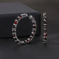 RZ0002 Abiding Jewelry Manufacturer Natural Black Garnet Gemstone Women Custom 925 Sterling Silver Initial Hoop Earrings