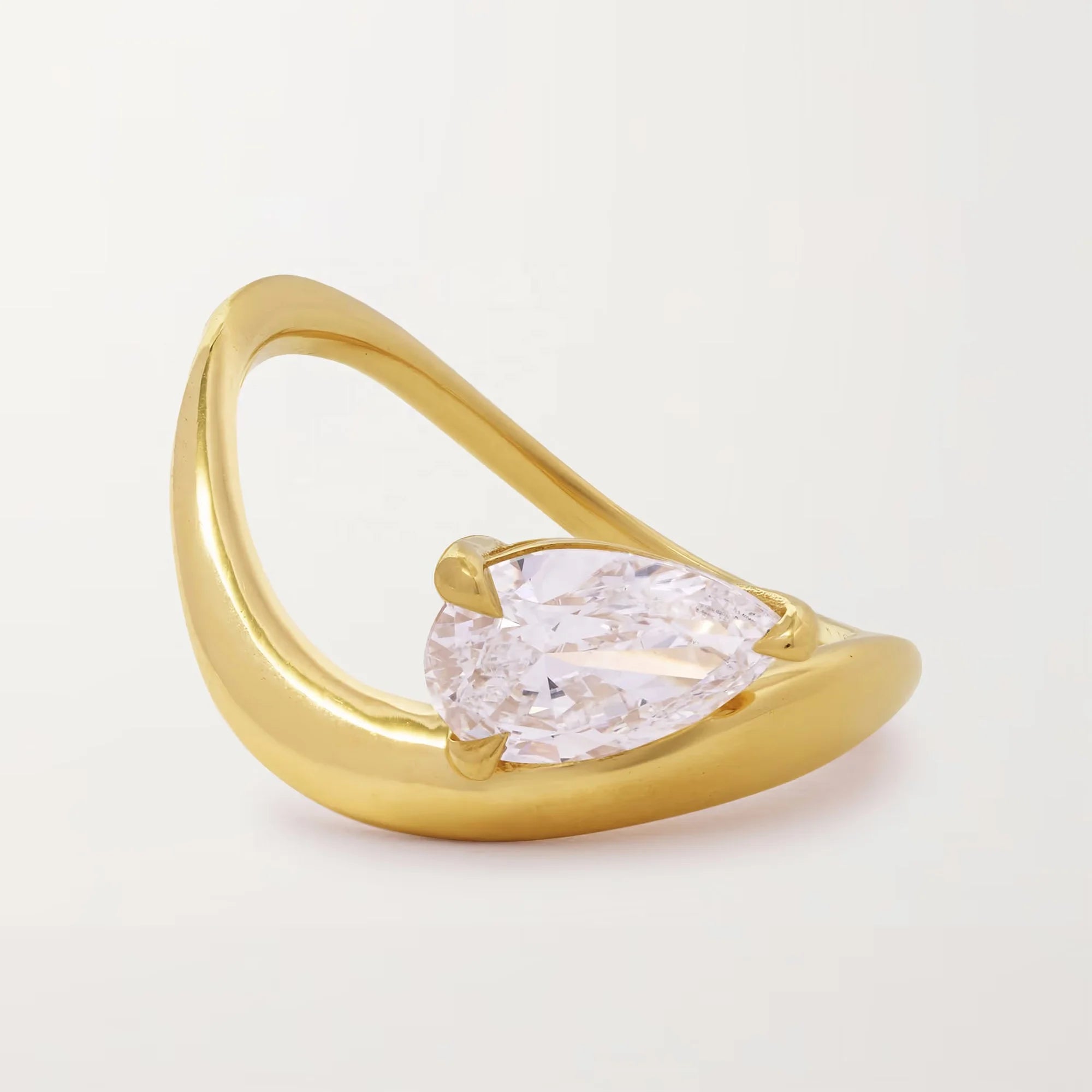 LOZRUNVE 18k Gold Plated Minimalist Pear Cut Solitaire Chunky Wide Ring Jewelry Sterling 925 Silver