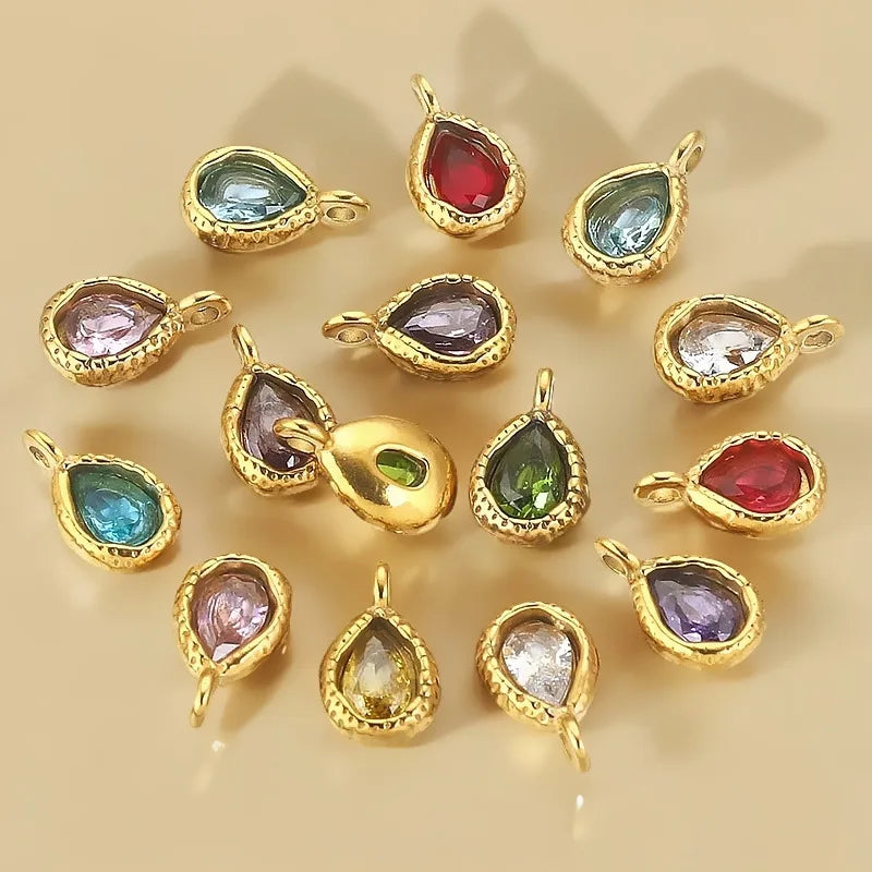 Gold Plated Stainless Steel DIY Jewelry Accessories Stainless Steel Glass Crystal Drop Pendant Color Gem for Children's Necklace