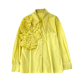 Wholesale 2026 Autumn Fashion Long Sleeved Sweet Pleated Wooden Ear Edge Patchwork Loose Women's Shirts