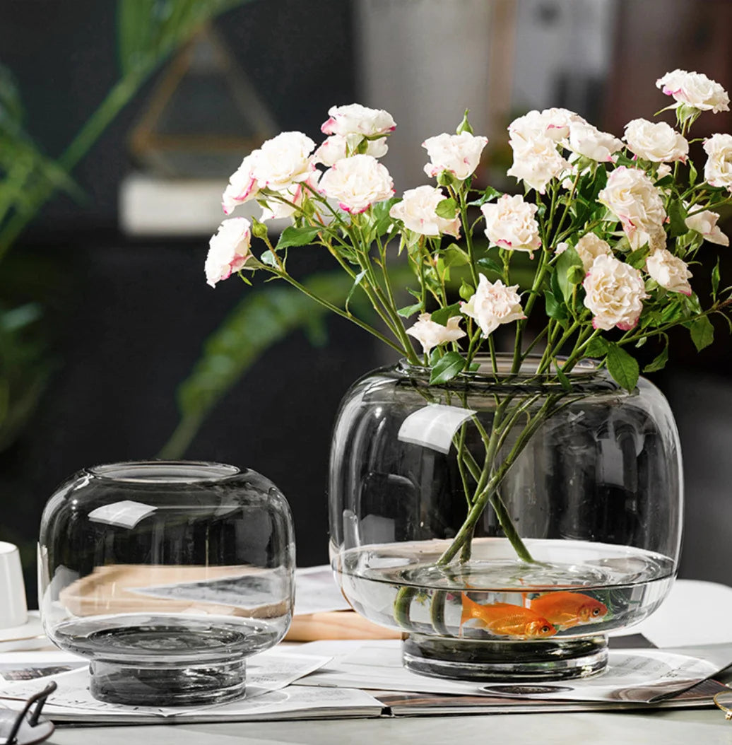 Round Large Mouth Primary Color Glass Vase Modern Simple Transparent Aquatic Flower Arrangement Glass Vase