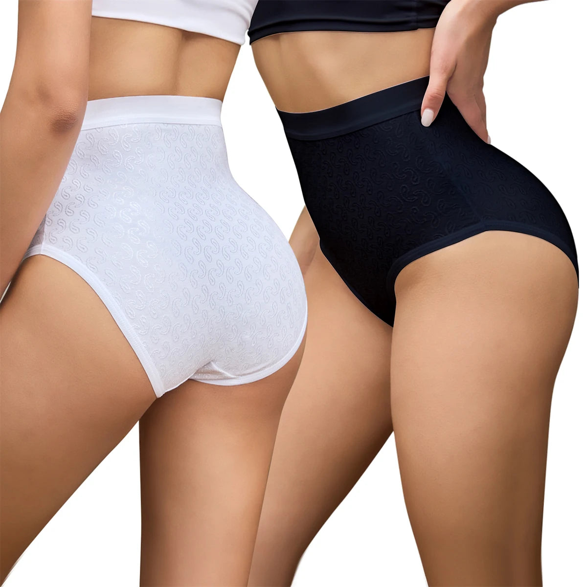 2pcs Wholesale Cassic Jacquard Floral Tummy Control Panties High Waisted Underwear Cotton Panty for Women