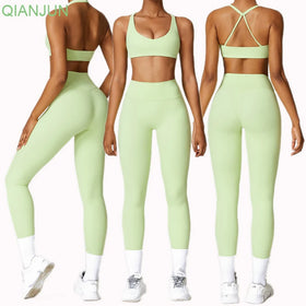 Custom Logo Plus Size Yoga Sets Workout Outfits for Women Sport Bra Leggings 2 Two Pieces Yoga Sets Gym Fitness Sets
