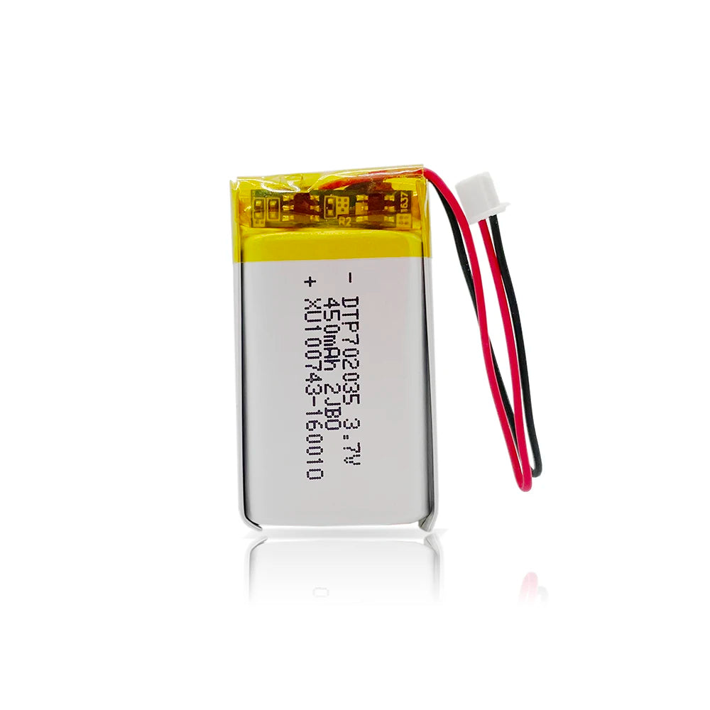 Free Sample Small Battery DTP 702035 3.7V 450mAh Rechargeable Li-ion Polymer Battery with Connector(NTC)
