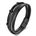 Fashionable Handmade Multilayer Braided Genuine Leather Bracelet Stainless Steel Magnetic Clasp Leather Rope Woven Bangle