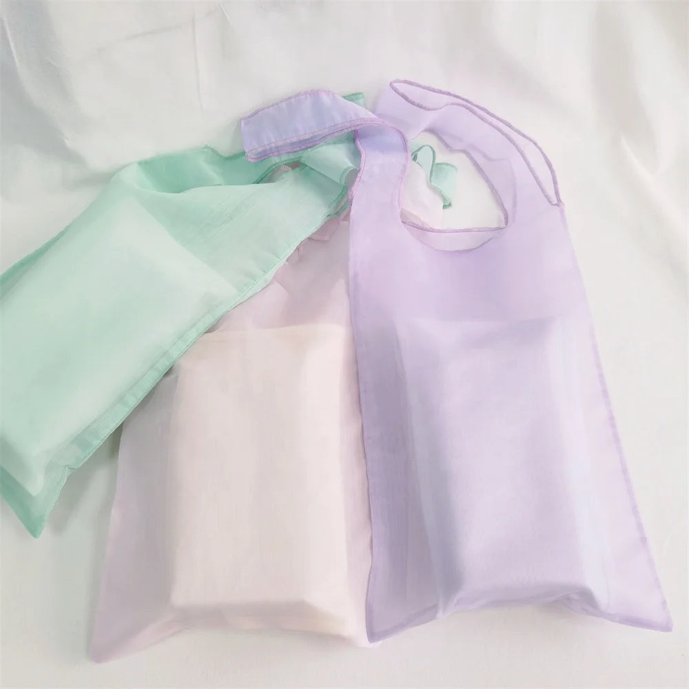 BSCI Promotional Travel Large Designer Cute Custom Logo Print Size Washable Durable Blank Tote Organza Shopping Organza Bag