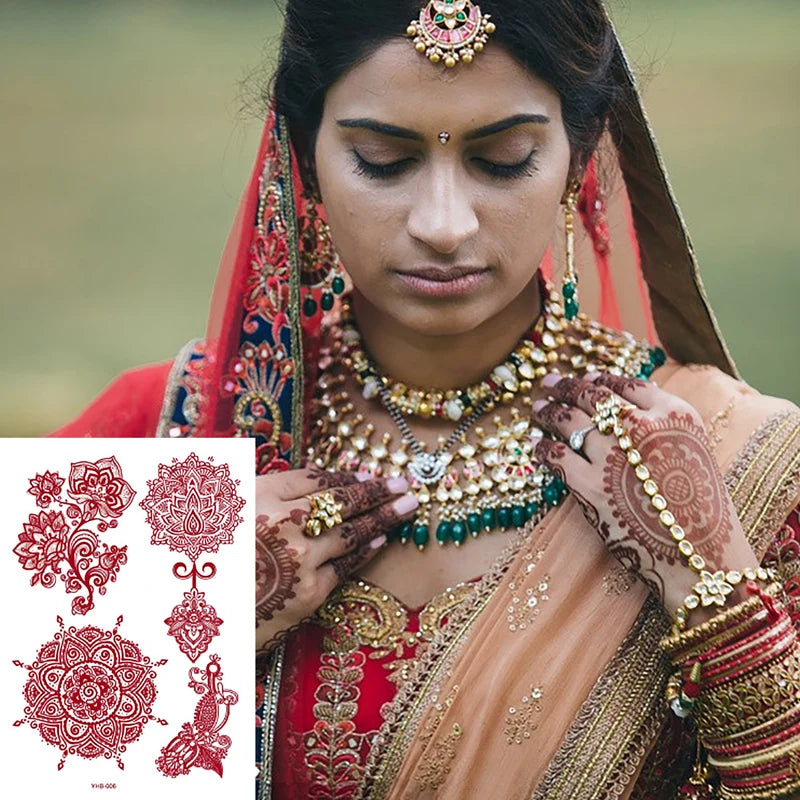 Factory Wholesale Mehndi Sexy Long Lasting Semi-Permanent Red Dark Brown White Henna Tattoo Sticker