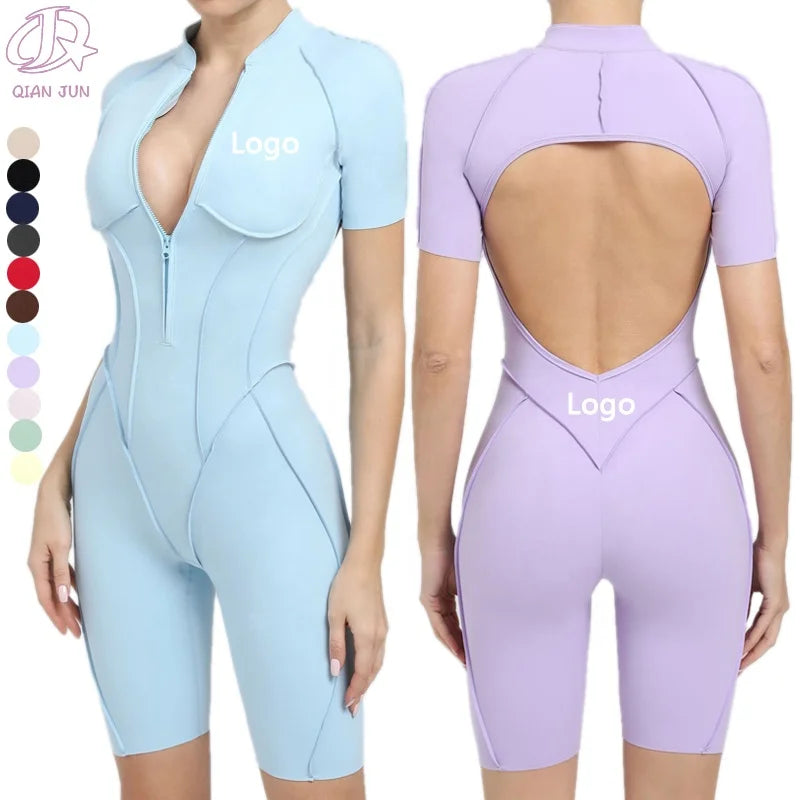Summer Solid Color One Piece Yoga Jumpsuit High Elasticity Yoga Clothing Fashionable Sports Jumpsuit