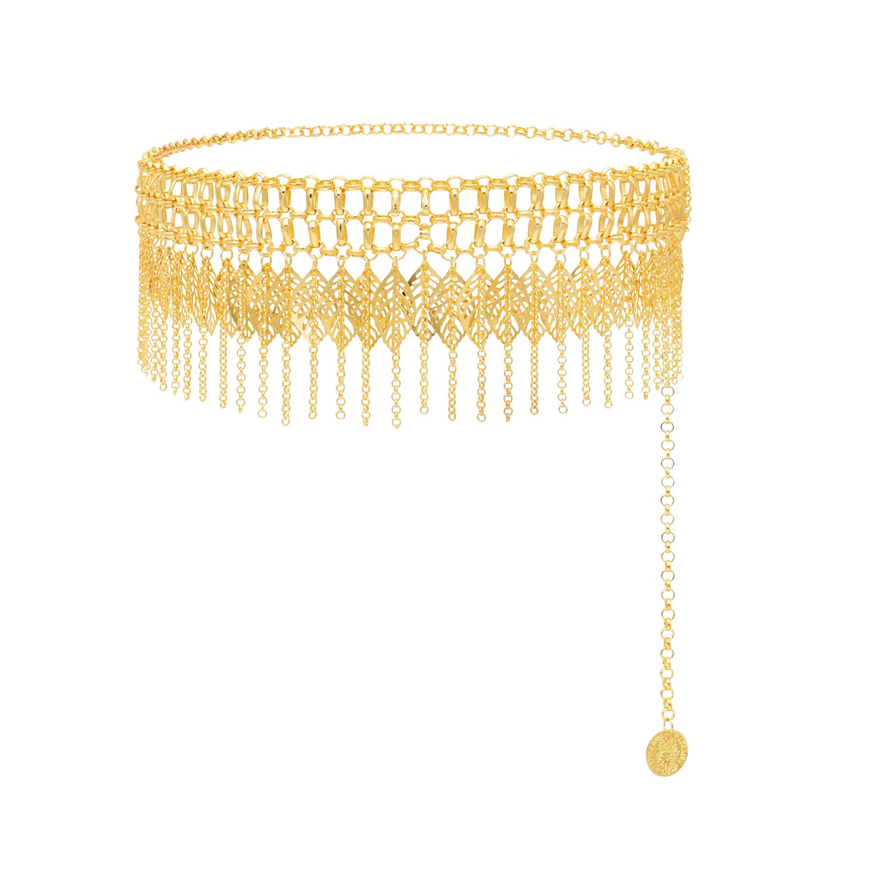 European Style Gold Plated Hollow Leaf Tassel Waist Chain Wedding Body Chain for Latin Belly Dance Fashion Waist Cincher