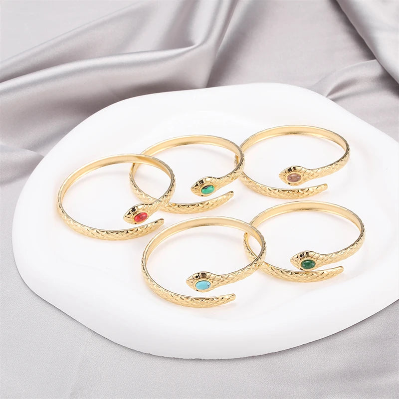 New Style Multi Color Stones Open Bracelet Jewelry Snake Gold Plated Stainless Steel Bangle