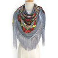 Babushka Scarf Russian Pashmina Handkerchief Shawl Big Square Retro Flower Blanket Scarf Tassel Winter Head Wraps Ladies