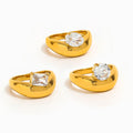 High End 18K Plain Gold Rectangle Round Oval Zircon Chunky Cambered Ring Stainless Steel Trendy Simple Gold Plated Jewelry