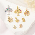 Copper 14K Plated Gold Tree of Life Pendant Necklace Earrings Flower Zircon Pendant for Women Dainty Family Tree Jewelry Making