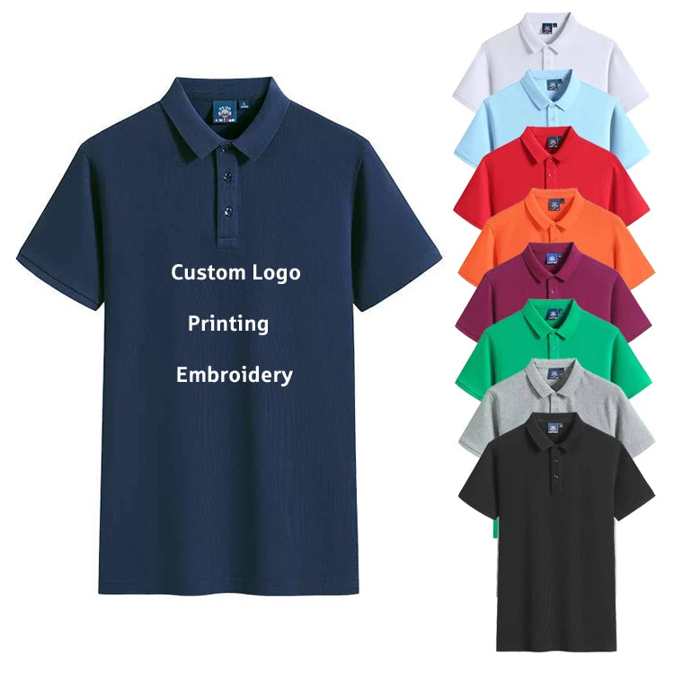 Custom Logo Men's Polo Shirt Quick Dry Solid Color Short Sleeve Polo T-shirt Knitted Fabric Button Workwear Golf Polo Shirts