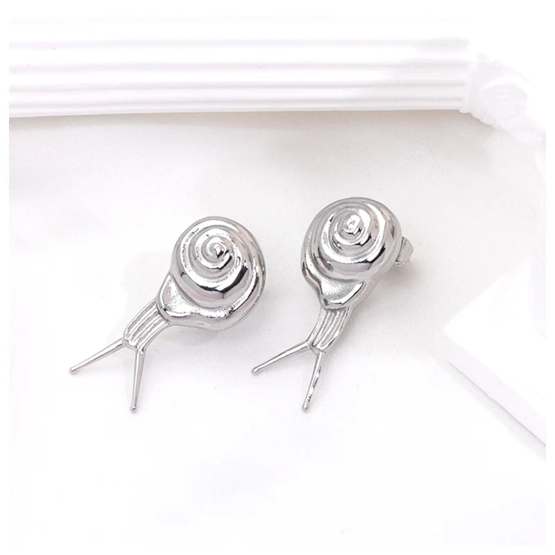 Powell 18K Gold Plated Engraved Snail Stud Earrings for Women Trendy Stainless Steel Fashion Jewelry