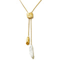 Fashion Minimalist Brass Electroplated 18k Gold Chain Pull Out Adjustable Pearl Pendant Necklace for Women