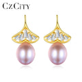 CZCITY Bright Zircon Jewellery Modern Woman Zircon Plant Lady Earing Jewelry Traditional Sterling Silver Pearl Earring