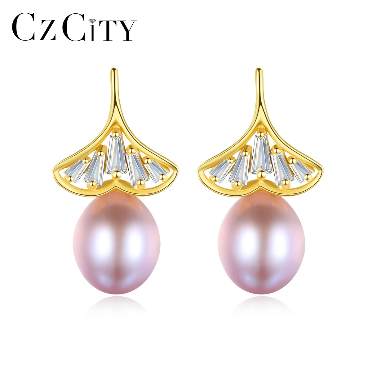 CZCITY Bright Zircon Jewellery Modern Woman Zircon Plant Lady Earing Jewelry Traditional Sterling Silver Pearl Earring