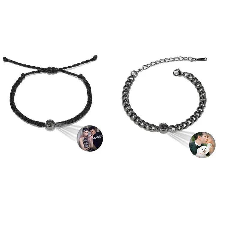 SC Factory Custom Circle Image Projection Bracelet Valentine Day Gift Fashion Stainless Steel Cuban Chain Couple Photo Bracelets