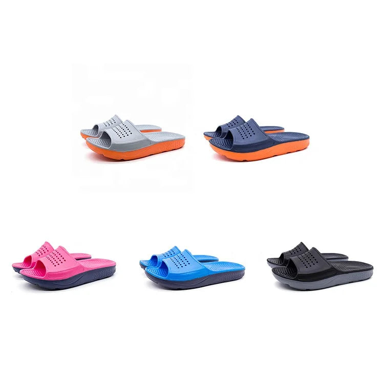 Fashion Casual Colorful Water Leak Bathroom Slides Couple Durable PVC Flip Flops Non Slip Soft Flat Summer Slippers Outdoor