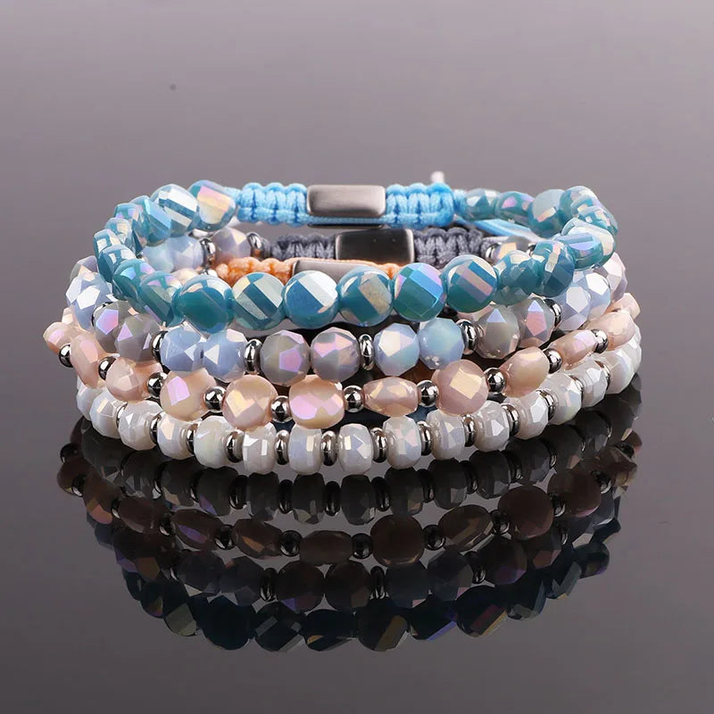 New Color Crystal Beads Stainless Steel Custom Charm Handmade Macrame Friendship Beaded Bracelet Women JBS11434