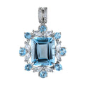 Delicate Rhodium Plated 925 Silver Fine Emerald Cut Natural Sky Blue Topaz Pendant for Women As Gift