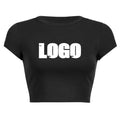 2024 Summer Crop Top for Women Round Neck Graphic T-Shirts with Letter Print Plus Size Short Tees with Sequined Logo in Stock