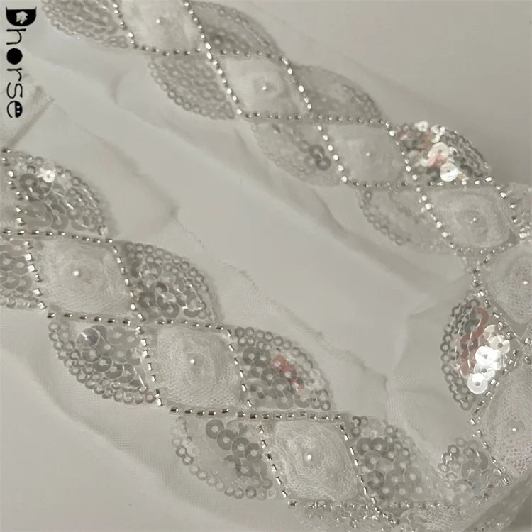Factory Wholesale 4cm White 3d Flower Silver Sequins Saree Border Lace