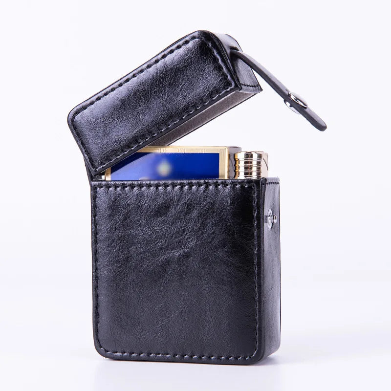 Yamo Luxury Pu Leather Rectangular Cigarette Case Buckle Opening Integrated Lighter for 20 Cigarettes Portable Design for Men