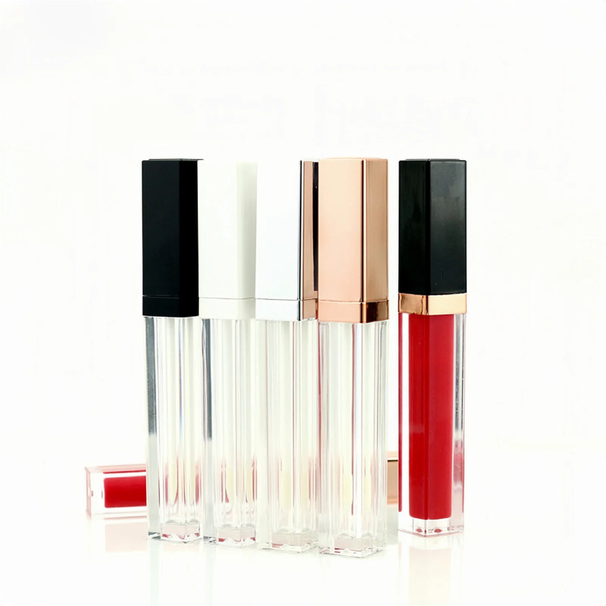 5ml Rose Gold Square Lip Gloss Bottle with Brush Applicator Plastic Empty Container for Lip Products