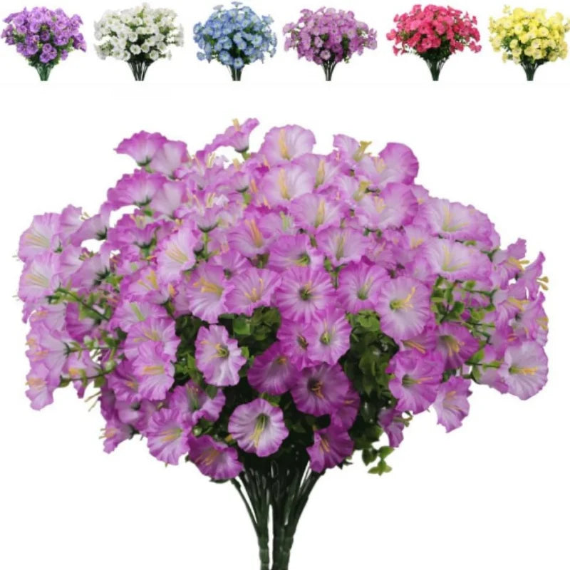 Artificial Morning Glory Boxwood Shrubs Greenery Plastic Petunia for Home Garden Hanging Planter Porch Patio Wedding Decoration