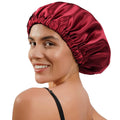 Custom Logo Large Adjustable Sleeping Elastic Tie Silk Band Hat Shower Cap Double Ayer Satin Hair Bonnet for Women Four Seasons