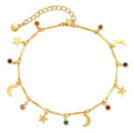 Fashion Trendy Korean Brass Alloy Moon and Star Drop Zircon Beads Charm Dangles Anklet Tassels Foot Ankle Bracelet Jewelry