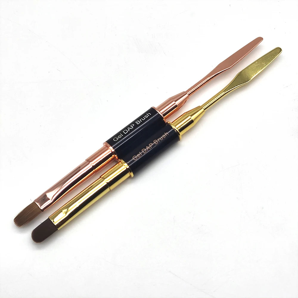 Luxury Metal Handle Double-end Poly Gel Nail Brush Tools Manicure Art Gel Sculpting Builder Brush with Spatula Poly Gel Brush