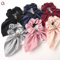 Silk Satin Hair Ties with Bow Scrunchies Ribbon Horse Tail Metal Buckle Hairband Ponytail Holder in Bunny Ear Design