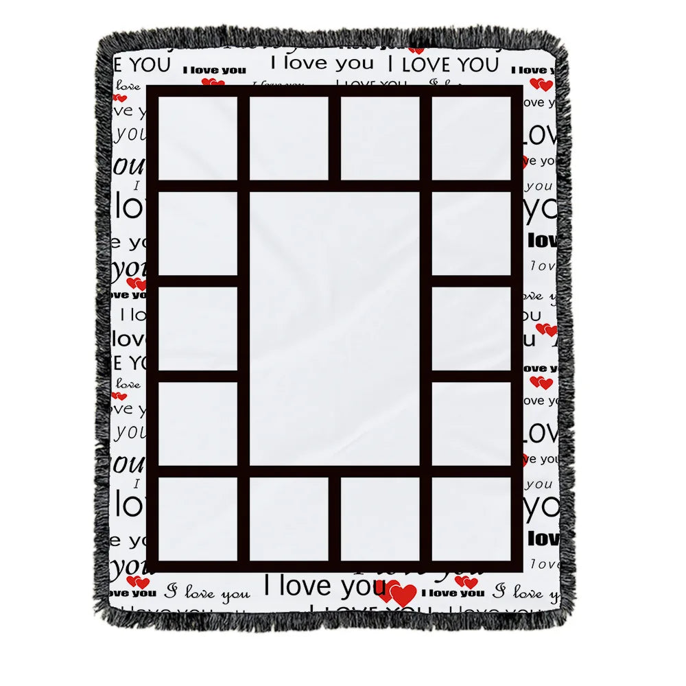 RubySub Flannel I LOVE YOU 15 Panel Sublimation Blanket Blanks Sublimation Panel Blankets with Tassel