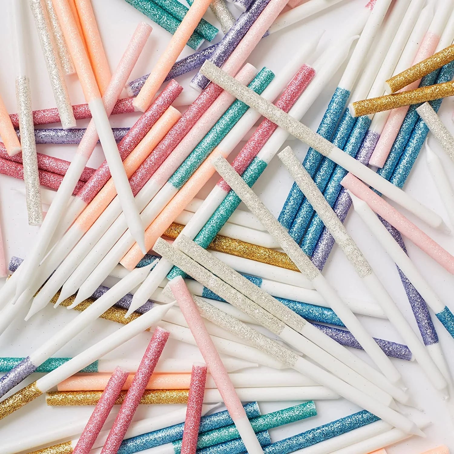 Creative Birthday Candles Long Thin Candles with Holders Birthday Wedding Party Cake Decorations Glitter Cake Candles